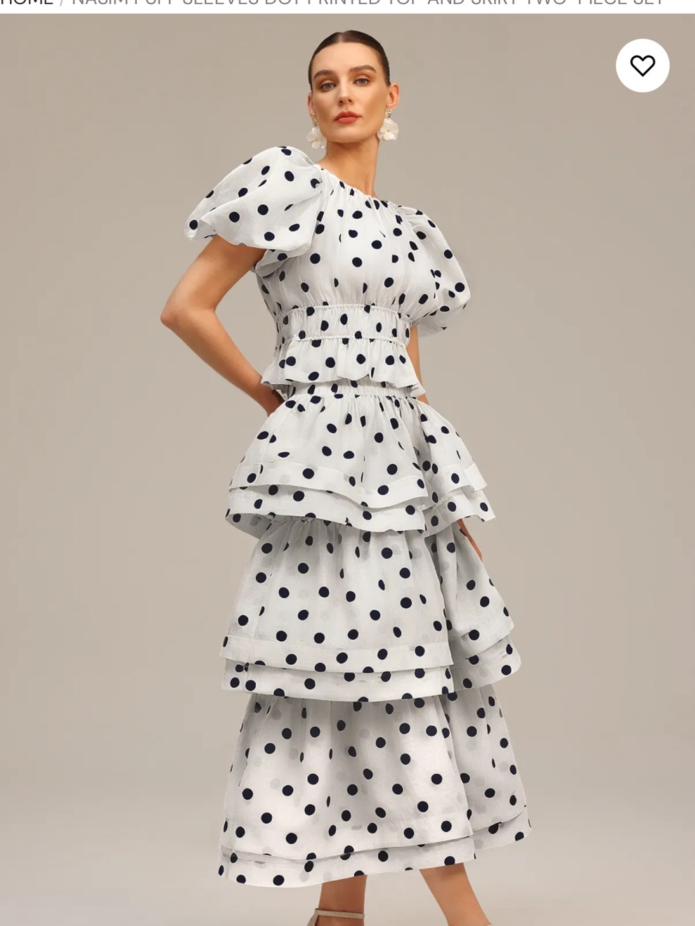 Polka Dot Tiered Midi Dress - White with Black Dots